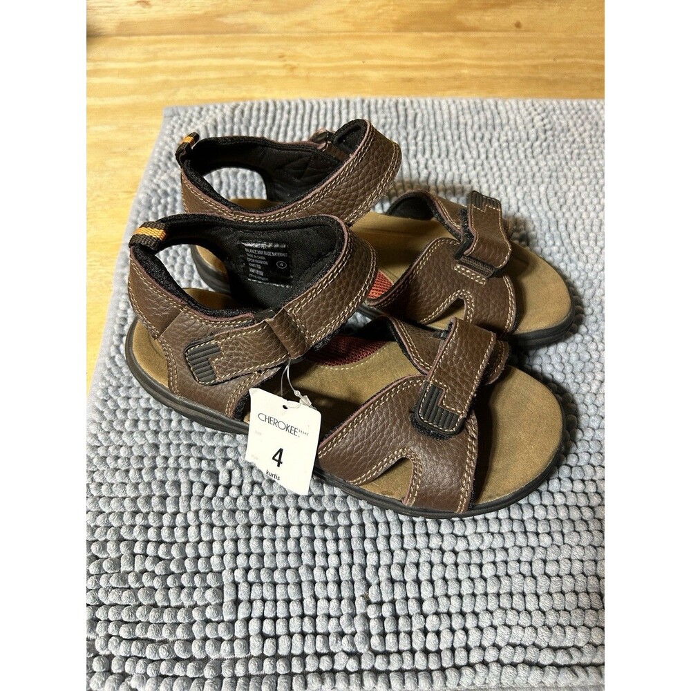Cherokee Toddler Boys Gray Leather Sandals Size 4 Infant Shoes NEW